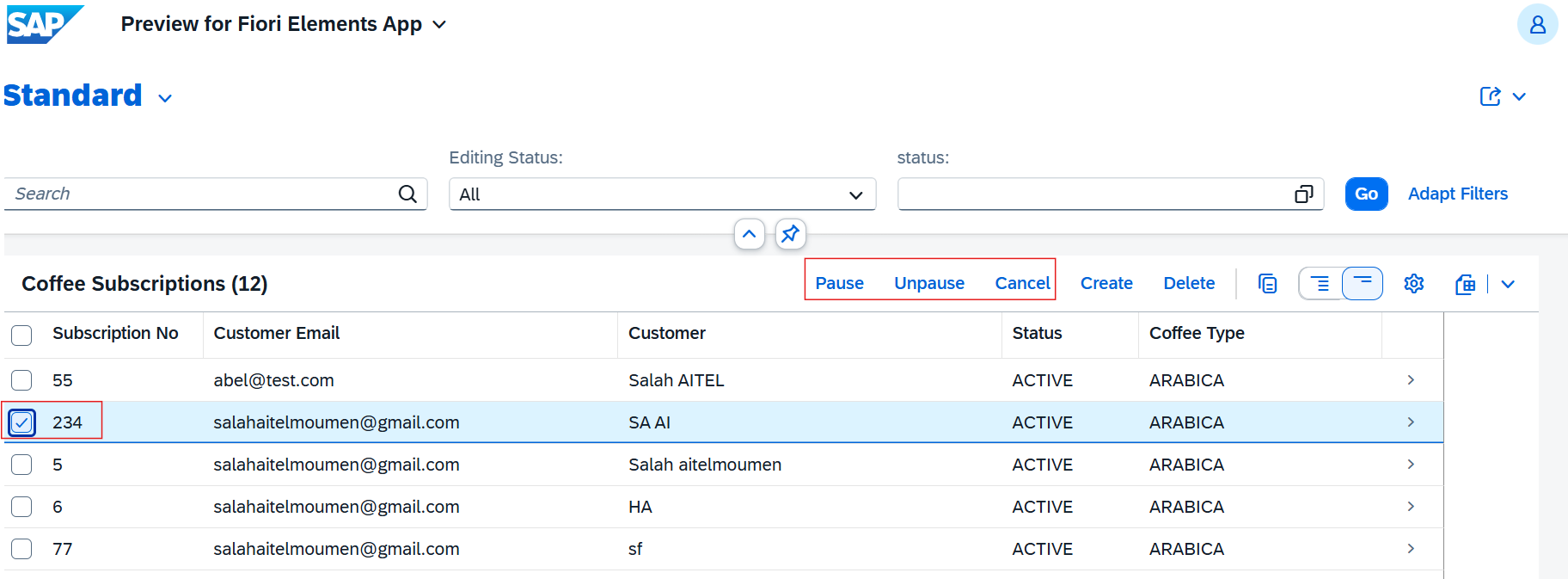 Capture Fiori des actions
