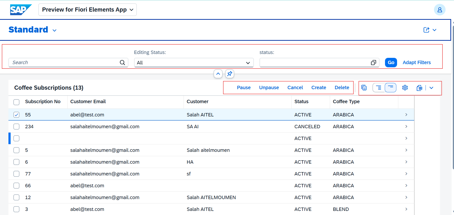 Aperçu de l’application Fiori