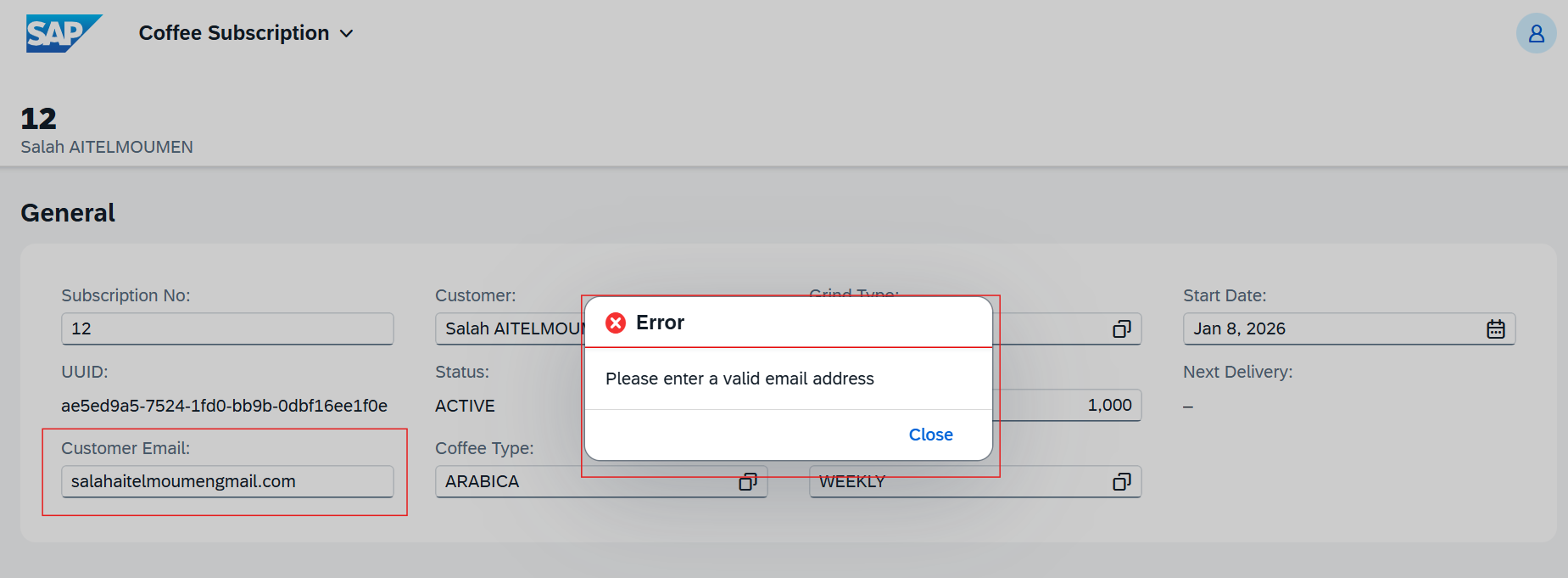 Capture Fiori des validations